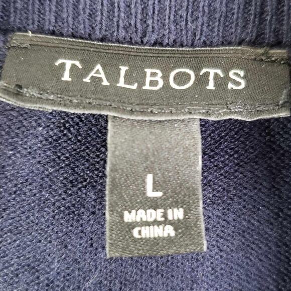 Talbots Turtleneck Sweater Women’s Size Large L Navy Blue White Cotton Striped - Picture 5 of 7